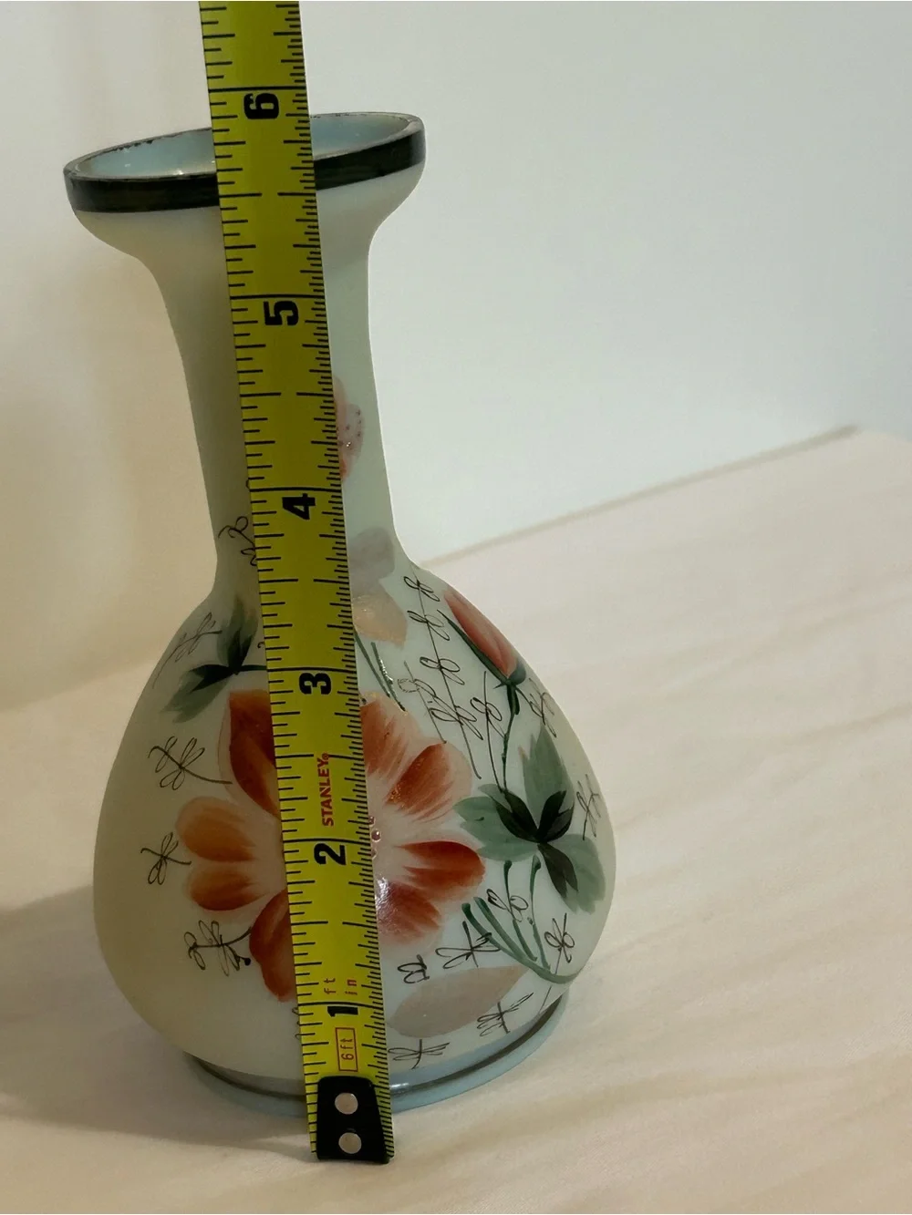 Gorgeous, vintage hand painted Bristol opaline vase